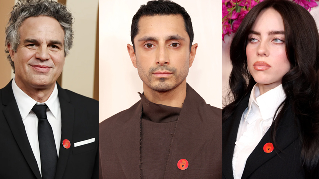 Stars wear red pins in support of Palestine at Oscar