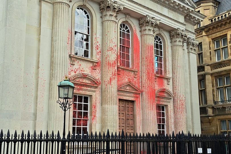 Gaza war: Students spray red paint on Cambridge University building