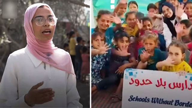 Palestinian woman sets up mobile school for Gaza children