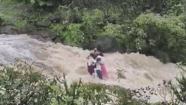 Caught on camera: Family of 7 swept away in waterfall