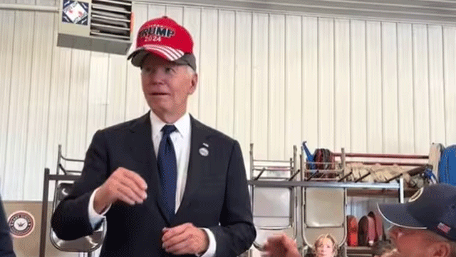 Watch: Biden dons Trump hat at Pennsylvania event