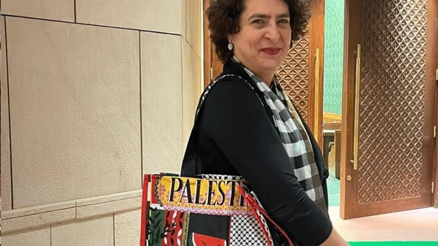 Priyanka Gandhi expresses solidarity by carrying bag emblazoned with ‘Palestine’