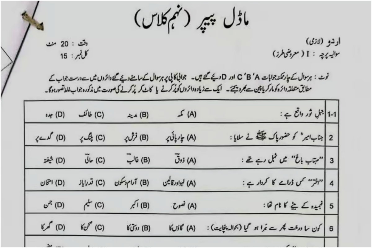 Class 9 Urdu Compulsory Exam: Lahore Board Releases Model Paper for 2025