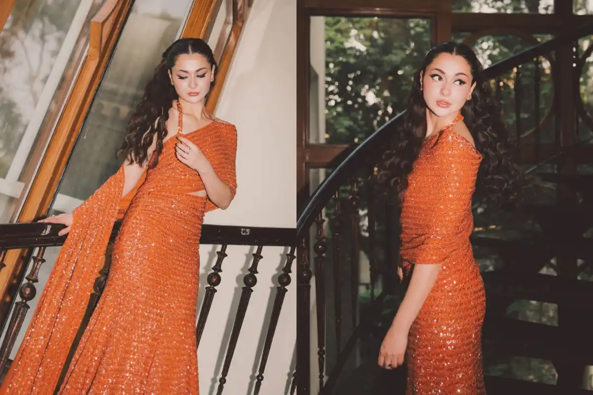 Hania Aamir Turns Heads in Fiery Orange Saree — See Viral Photos
