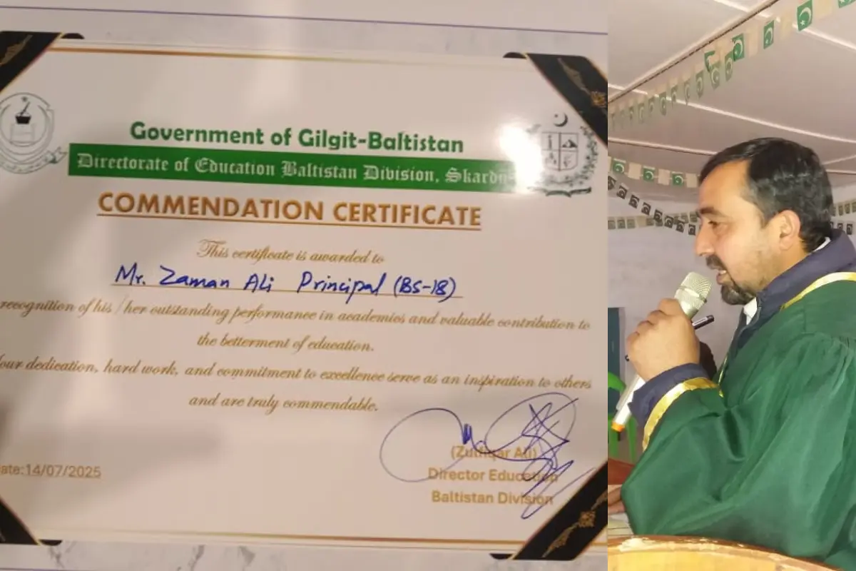 Commendation Certificate Awarded to Zaman Ali of Braldo, Shigar