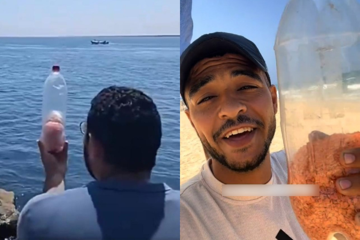 Palestinians Receive Bottles of Food Sent by Sea from Egypt