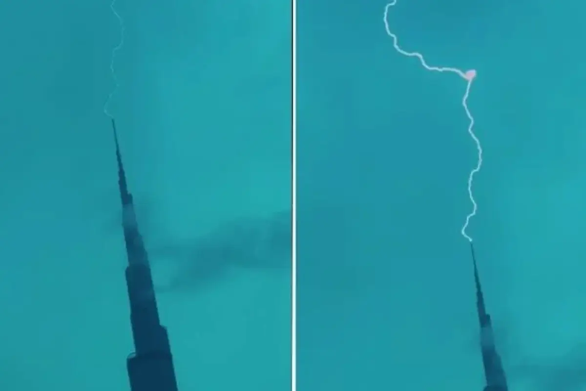 WATCH: Lightning Strikes Burj Khalifa Amid Heavy Rain in UAE