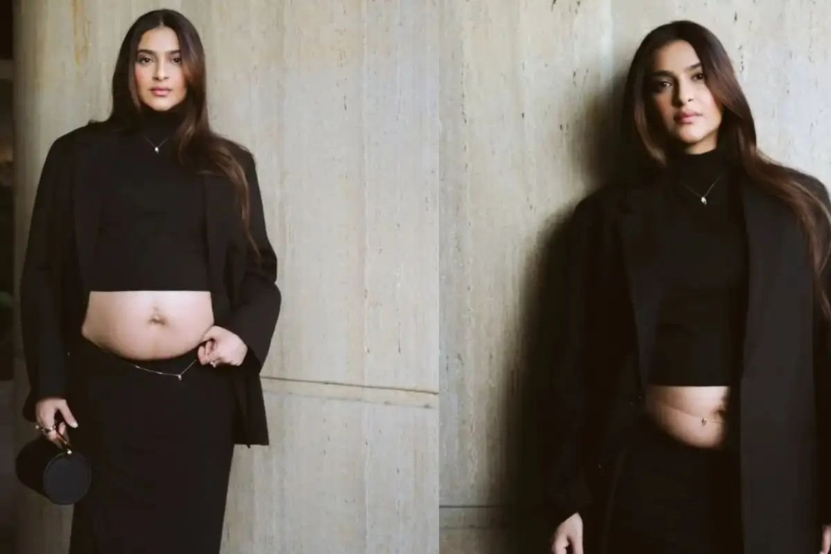 Sonam Kapoor’s Sleek Black Look Highlights Her Baby Bump