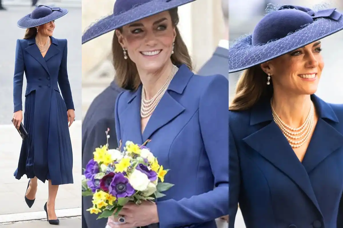 Kate Embraces 80s Fashion in Navy Dress While Stealing the Spotlight